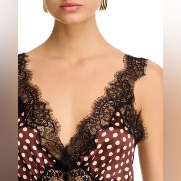 Ronny Kobo brown polka dot lace Holliday slip dress - Picture 3 of 10